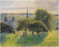 ferme et clocher au coucher du soleil 1892 Camille Pissarro paysage